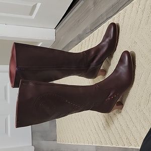 Camper Burgundy Leather Heeled Tall Boots